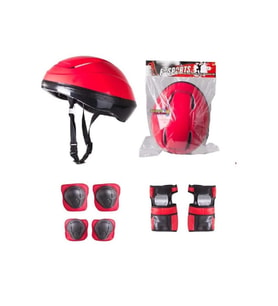 Çocuk Kask Dizlik Dirseklik Koruyucu Set 7 Parça (Kırmızı)