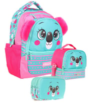 Kaukko Kids Kız Çocuk Üçlü İlkokul 1.2.3.4. Sınıf Okul Çanta Seti - Sevimli Koala Şekilli - Yeşil Kırmızı