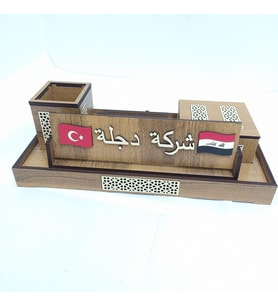 Kişiye Özel Dekoratif Ahşap Masa Kalemlik Set