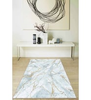 Buz Mavi Mermer Görünümlü Kaymaz Taban Dekoratif Halı RV129 - 100 x 160 cm