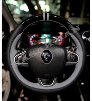 Renault Zoe Dikme Direksiyon Kılıfı Parlak Siyah Gri Detaylı Gri Çift Yüzük ve Dikiş 2012-2019