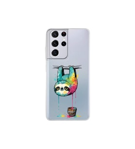 Samsung Galaxy S21 Ultra ile Uyumlu Splash Tembel Hayvan Tasarımlı Şeffaf Silikon Kılıf