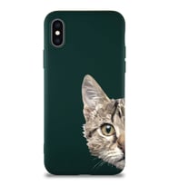 Apple iPhone X Soft Premier Kapak Catface Tasarımlı Silikon Kılıf - Yeşil (Şeffaf)