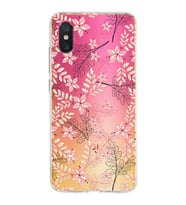 Xiaomi Mi 8 Pro Uyumlu Kapak Floral Kırmızı Tasarımlı Şeffaf Silikon Kılıf