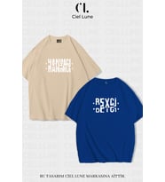 Unisex Kadın Erkek Hanımcı Beyci Baskılı Sevgili Çift Kombini Tasarım Oversize T-shirt 2'li Set (Bej)