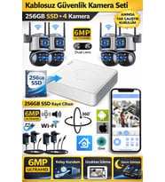 XCAM 4 Kamera 8 Lens WiFi Güvenlik Kamerası Seti 256GB SSD NVR Kayıt Cihazı Gece Görüşlü Su Geçirmez (Siyah)