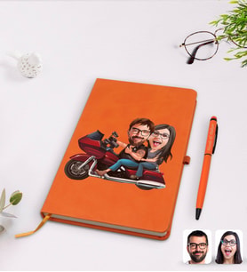 BK Gift Kişiye Özel Sevgililer Karikatürlü Turuncu Termo Deri Defter Kalem Seti Model 103