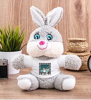 Kişiye Özel Kalp Detaylı Fotoğraflı  Peluş Tavşan (Gri)