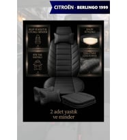 citron berlingo 1999 Koltuk ve Kılıf uyumlu Yastık Minder Lüks Siyah 2 Minder 2 Yastık