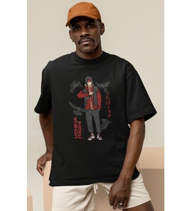 Tasarım Uchiha Itachi Baskılı Unisex Oversize Naruto Anime Dizi Karakter Tişört