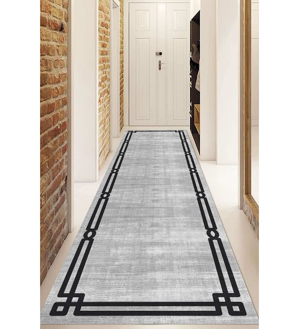 Dijital Baskılı Kaymaz Taban Yıkanabilir Modern Yolluk Ve Koridor Halısı NDU-SD-405 (Gri)