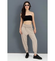 Yüksek Bel Cepli Jogger Pantolon - Bej