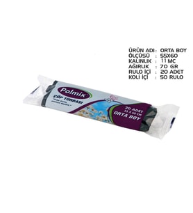 Omnipazar Polmix Standart Orta Boy Çöp Torbası 55x60 cm 50 Rulo Siyah