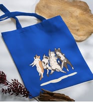 BK Gift Kediler Tasarımlı Mavi Kumaş Bez Çanta, Baskılı Omuz Çantası, Alışveriş Çantası, Arkadaşa Hediye-2