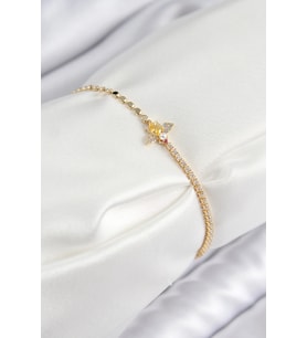 Pirinç Zirkon Taşlı Arı Model Ezme Zincir Gold Renk Kadın Bileklik 5886