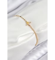 Pirinç Zirkon Taşlı Arı Model Ezme Zincir Gold Renk Kadın Bileklik 5886