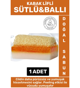 Özel Üretim Masaj Etkili Nemlendirici Kuruluk Giderici Doğal Kabak Lifli Sütlü Ballı Sabun 1 Adet