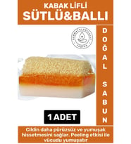 Özel Üretim Masaj Etkili Nemlendirici Kuruluk Giderici Doğal Kabak Lifli Sütlü Ballı Sabun 1 Adet