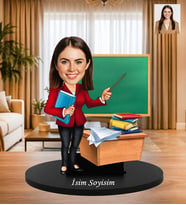 Kişiye Özel Kadın Öğretmen Masaüstü Ahşap Standlı Karikatür Biblo – Fotoğraflı Öğretmen Hediyesi Ahşap Karikatür Biblo Öğretmenler günü hediyesi