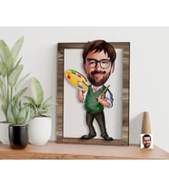 BK Gift Kişiye Özel Ressam Karikatürlü 3D Ahşap Tablo, Sevgiliye Hediye, Arkadaşa Hediye, Yıl Dönümü Hediyesi, Doğum Günü Hediyesi-1