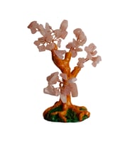 Pembe Kuvars Doğal Taşlı Hayat Ağacı Biblo - 16x14 cm El Yapımı Enerji Dekoru
