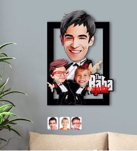BK Gift Kişiye Özel Godfather Baba ve Oğullar Karikatürlü 3D Ahşap Tablo-1
