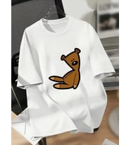 Baskılı Oversize Bisiklet Yaka T-shirt - Beyaz