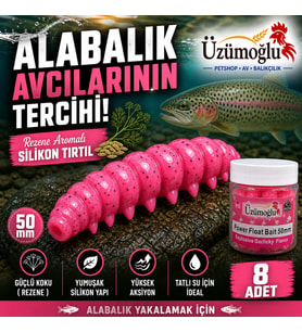 Üzümoğlu Benekli Pembe Rezene Aromalı Silikon Tırtıl 50mm 8 Adet
