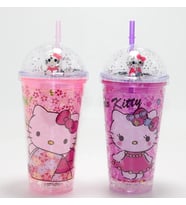 Sevimli Hello Kitty Işıklı Pipetli Boncuklu Suluk & Bardak 400 Ml Alk4706