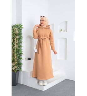 ÜÇ İPLİK KIŞLIK ELBİSE (Kahverengi Açık)