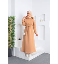ÜÇ İPLİK KIŞLIK ELBİSE (Kahverengi Açık)