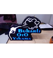 Buharlı Oto Yıkama Yazılı Tabela 3D Led Neon Etkili Işıklı Tabela 30X45 CM Tek Taraflı