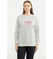 Baskılı Oversize Basic Sweatshirt - Gri