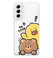 Samsung Galaxy S22 Uyumlu Sevimli Ördek ve Ayıcık Desenli Şeffaf Telefon Kılıfı
