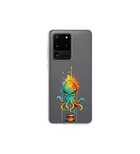 Samsung Galaxy S20 Ultra ile uyumlu Splash ahtapot tasarımlı şeffaf silikon kılıf