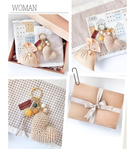 Özel Gün Hediye Seti, Amigurumi Kalp Anahtarlıklı Set