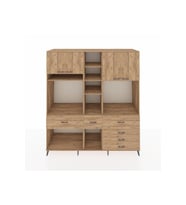 Kronos Dolap 11 Raflı 6 Çekmeceli 4 Kapaklı 220x59x243 Çam-Çam/Çam