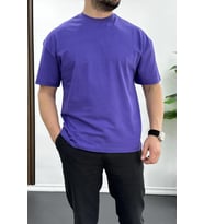 Erkek Oversize %100 Pamuk Nefes Alan Basic T-shirt Mor Edw038