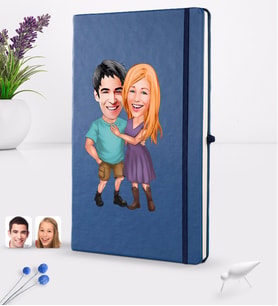 BK Gift Kişiye Özel Sevgililer Karikatürlü Karikatürlü Lacivert Termo Deri Defter 16x24cm Model 80