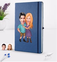 BK Gift Kişiye Özel Sevgililer Karikatürlü Karikatürlü Lacivert Termo Deri Defter 16x24cm Model 80