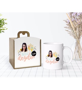 BK Gift Kişiye Özel Ahşap Kutuda Fotoğraflı Doğum Günü Tasarımlı Beyaz Kupa Bardak-10