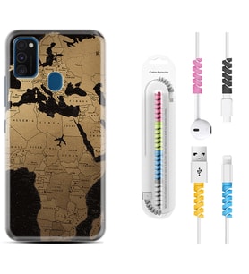Samsung M21 M22 M23 M30 M31S M32 Kılıf Kablo Koruma Spiral Silikon Map Planet 1656
