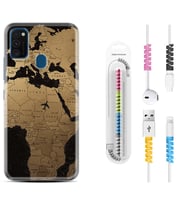 Samsung M21 M22 M23 M30 M31S M32 Kılıf Kablo Koruma Spiral Silikon Map Planet 1656