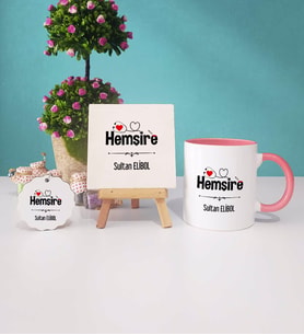 Hemşire Kupa Bardak Pembe Dekoratif Taş Baskı Anahtarlık