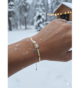 925 Ayar Papatya Silver Baget Taşlı Nazar gözlü Yıldız İtalyan Bileklik.rose.gold.rodaj