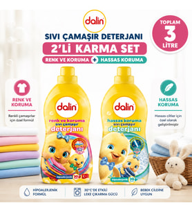 Dalin Sıvı Çamaşır Deterjanı 1500 ML 2 Li Karma Set – Renk ve Koruma + Hassas Koruma Toplam 3 Litre