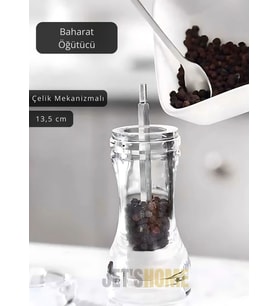 Baharat Öğütücü Kalınlık Ayarlı Karabiber Değirmeni Akrilik Biberlik Değirmen Çelik Bıçaklı 13,5 cm