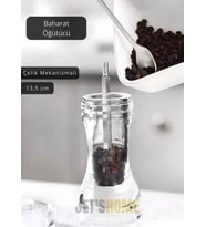 Baharat Öğütücü Kalınlık Ayarlı Karabiber Değirmeni Akrilik Biberlik Değirmen Çelik Bıçaklı 13,5 cm