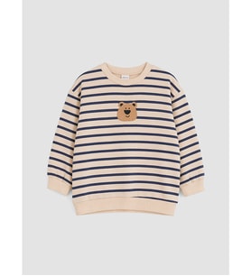 LCW baby Bej Çizgili Nakışlı Erkek Bebek Sweatshirt