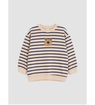 LCW baby Bej Çizgili Nakışlı Erkek Bebek Sweatshirt